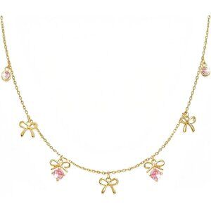 Gold Bow Charm Pendant Choker Necklace for Women, Dainty Crystal Rhinestone Char